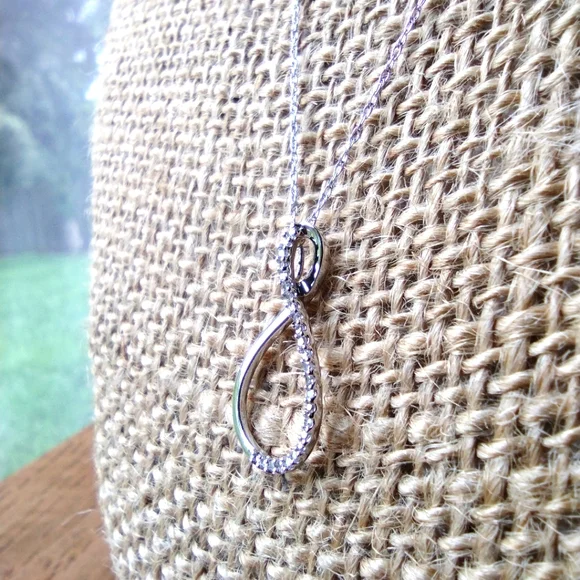 10k Solid White Gold Necklace With Infinity 10k Genuine Diamond Pendant - Picture 5 of 11